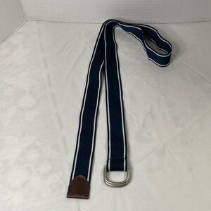 US Polo Assn D-Ring Belt Size 34  Adjustable Fabric Leather Accent Blue & White